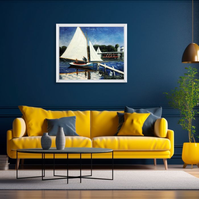 Sailing at Argenteuil Pre-framed - Moderne Blanc Frame 20" X 24"