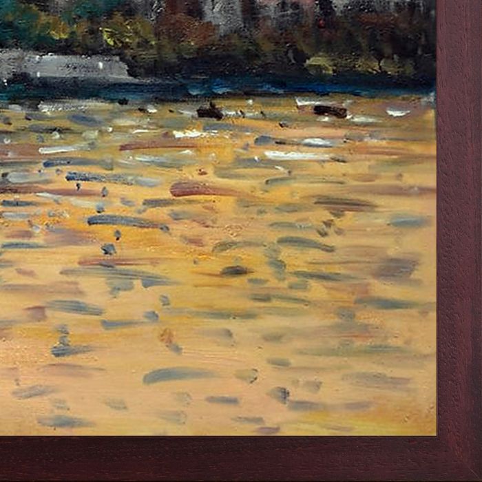The Seine at Vetheuil Pre-Framed - Open Grain Mahogany 20" X 24"