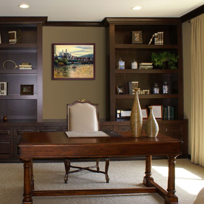 The Seine at Vetheuil Pre-Framed - Open Grain Mahogany 20" X 24"