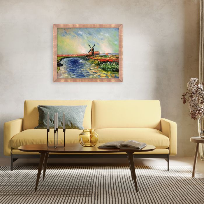 Tulip Field in Holland Pre-Framed Blushing Rose - Blushing Rose Gold Frame 20" X 24"