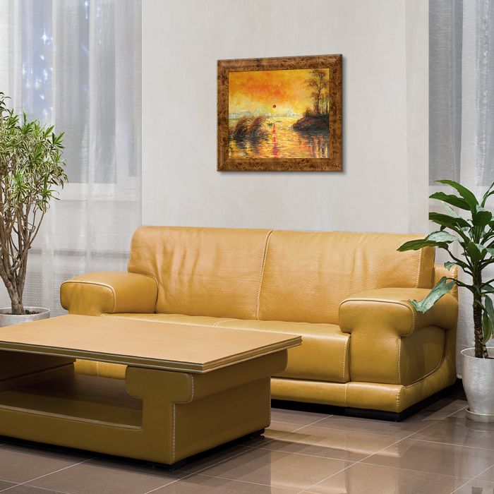 Le Coucher Du Soleil La Seine Pre-Framed - Havana Burl Frame 20" X 24"