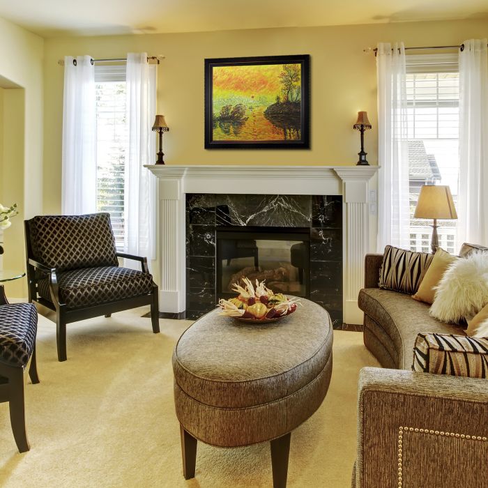 Le Coucher Du Soleil La Seine Pre-Framed - Veine D'Or Bronze Angled Frame 20"X24"