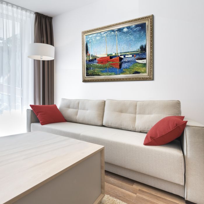 Red Boats at Argenteuil Pre-Framed - Elegant Champagne Frame 24"X36"