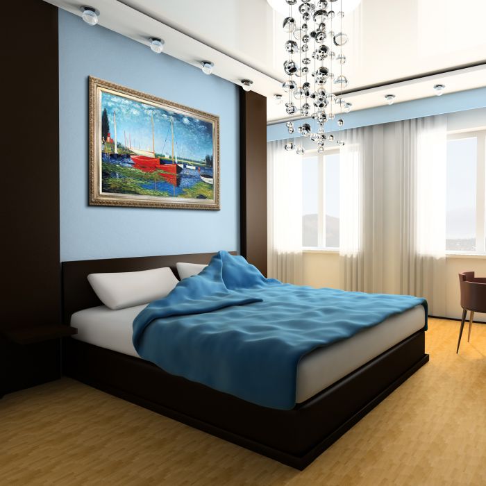 Red Boats at Argenteuil Pre-Framed - Elegant Champagne Frame 24"X36"