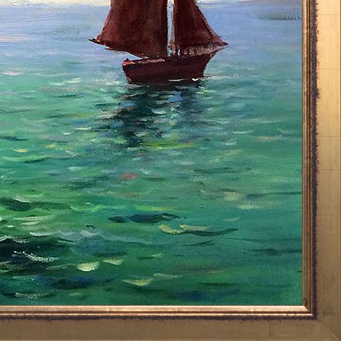 Boats Leaving the Harbor Pre-Framed - Burnished Gold Frame 20" X 24"