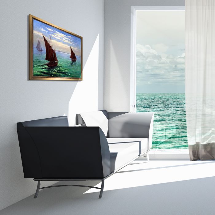 Boats Leaving the Harbor Pre-Framed - Burnished Gold Frame 20" X 24"