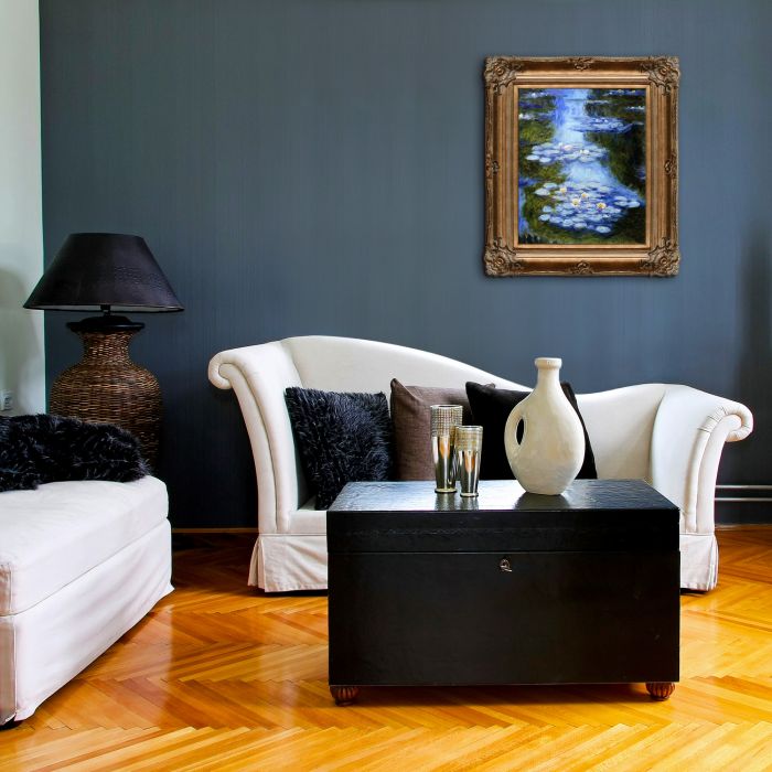 Water Lilies (blue-green) Pre-Framed - Renaissance Bronze Frame 20"X24"