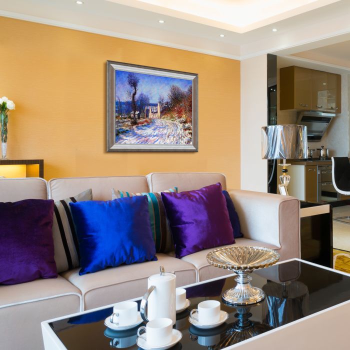 Road to Giverny in Winter Pre-Framed - Athenian Silver Frame 20"X24"