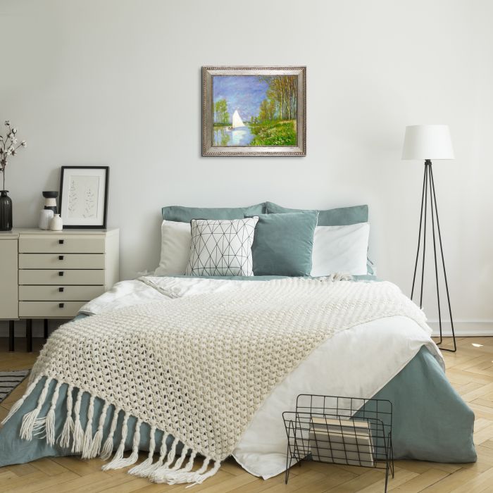 Small Boat on the Small Branch of the Seine at Argenteuil Pre-Framed - Versailles Silver King Frame 20" X 24"