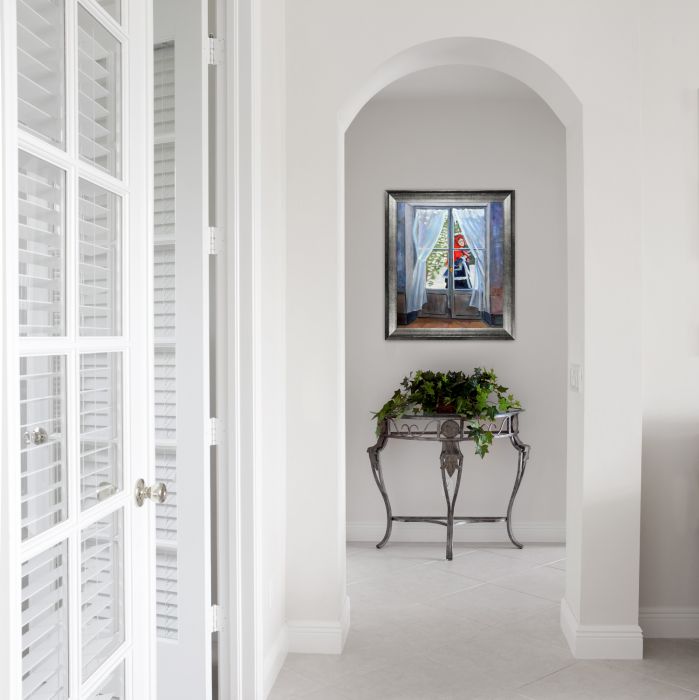 The Red Cape (Madame Monet) Pre-Framed - Athenian Distressed Silver Frame 20"X24"