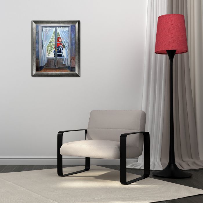 The Red Cape (Madame Monet) Pre-Framed - Athenian Distressed Silver Frame 20"X24"