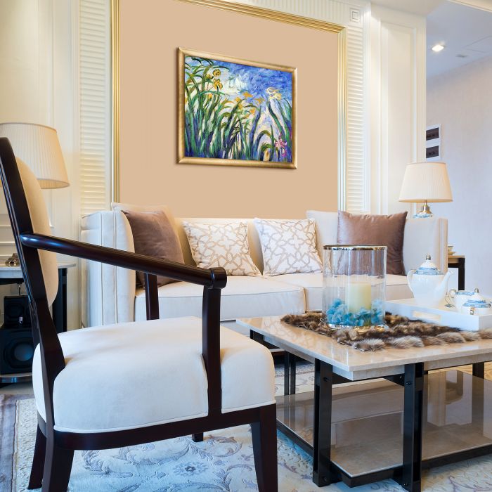 Yellow Irises and Malva Pre-Framed - Gold Luminoso Frame 20"X24"