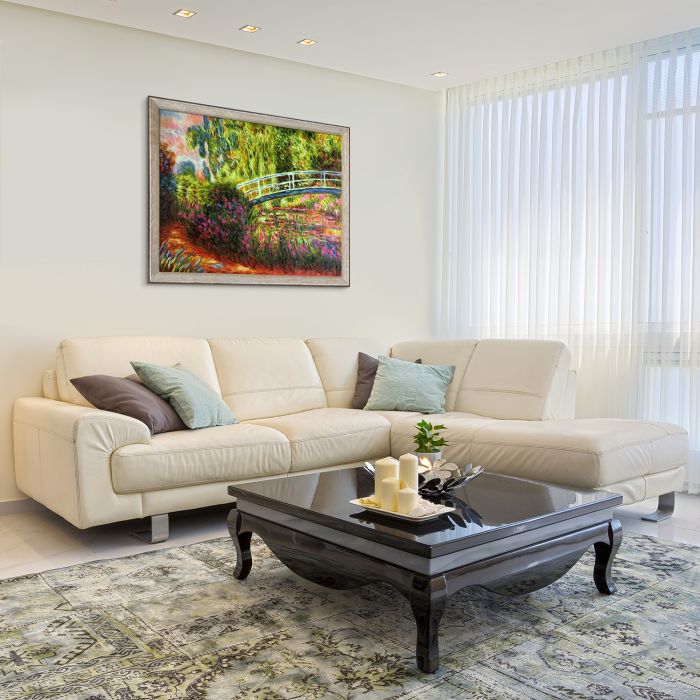 The Japanese Bridge, (The Water-Lily Pond, Water Irises) Pre-Framed - Silver Luna Frame 30"X40"