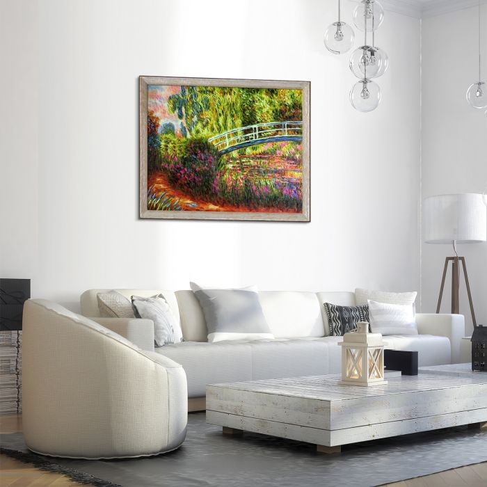 The Japanese Bridge, (The Water-Lily Pond, Water Irises) Pre-Framed - Silver Luna Frame 30"X40"