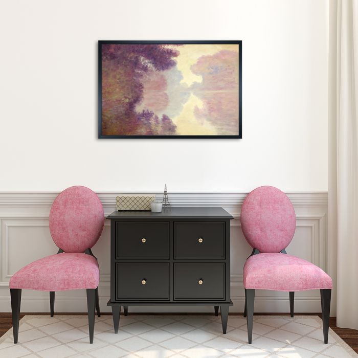 Misty Morning on the Seine (pink), 1897 Pre-framed - Studio Black Wood Frame 24"X36"