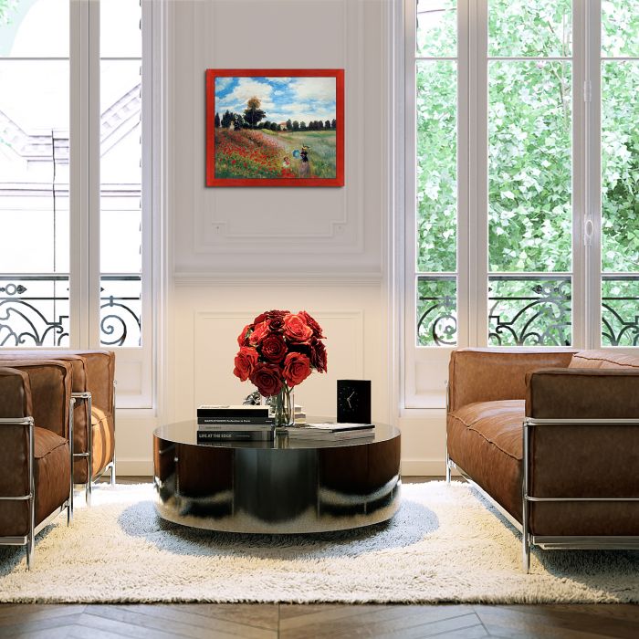 Poppy Field in Argenteuil Pre-Framed - Stiletto Red Frame 20" X 24"