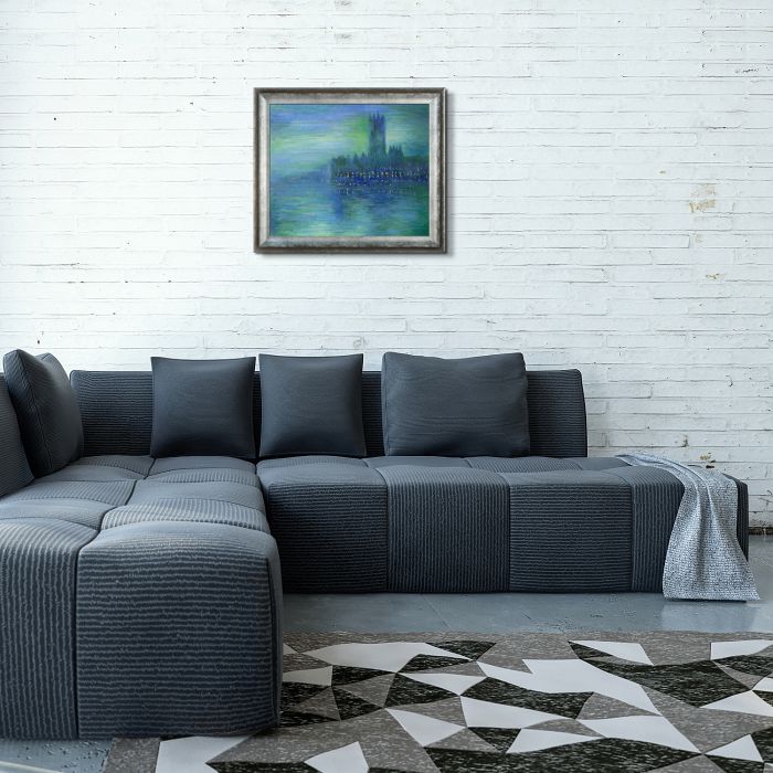 Houses of Parliament, Fog Effect Pre-framed - Athenian Distressed Silver Frame 20"X24"