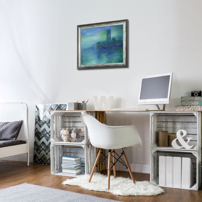 Houses of Parliament, Fog Effect Pre-framed - Athenian Distressed Silver Frame 20"X24"