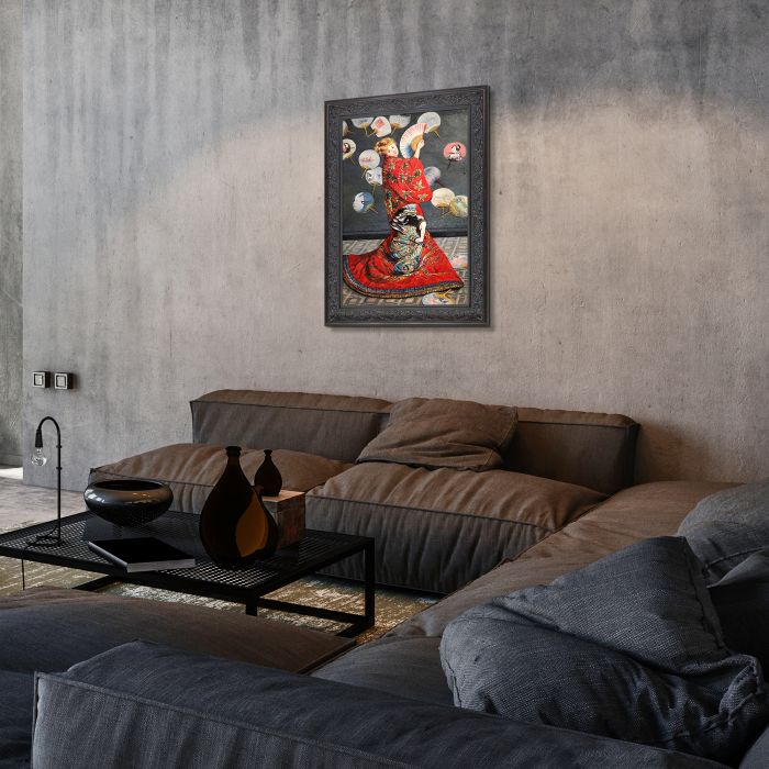 La Japonaise (Camille Monet in Japanese Costume) Pre-Framed - Black Spanish Walnut Frame 24