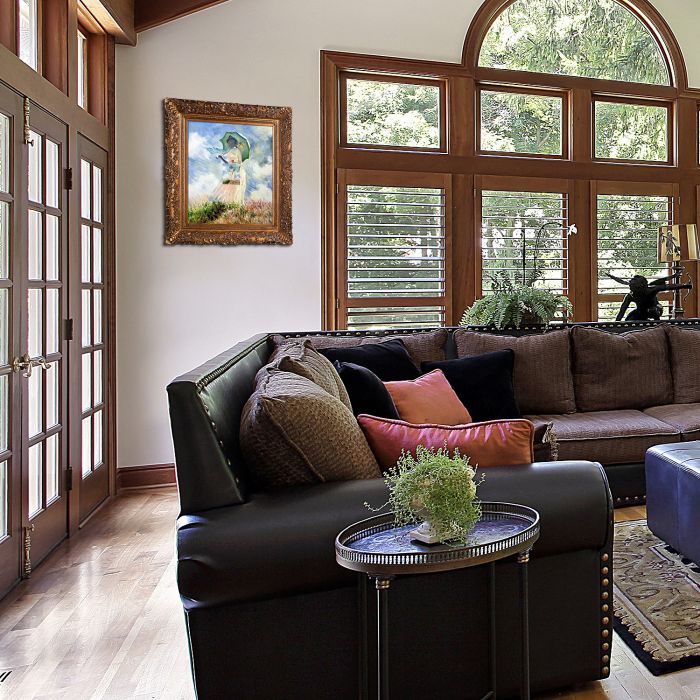 Woman with a Parasol (Facing Left) Pre-Framed - Burgeon Gold Frame 20"X24"