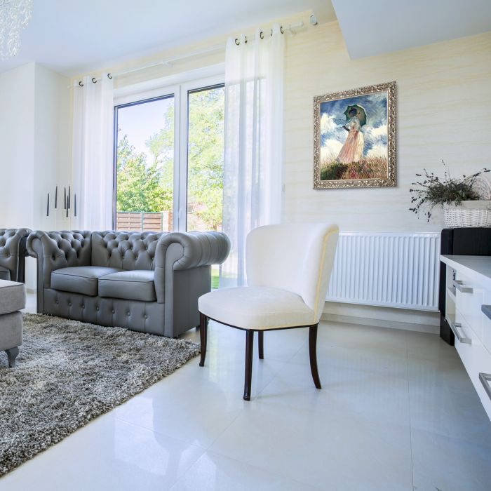 Woman with a Parasol (Facing Left) Pre-Framed - Rococo Silver 20"X24"