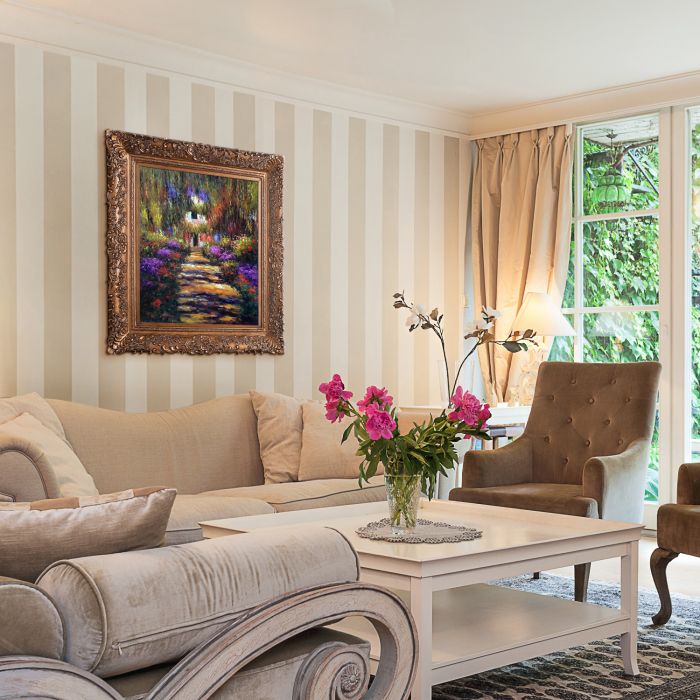 Garden Path at Giverny Pre-Framed - Burgeon Gold Frame 20"X24"