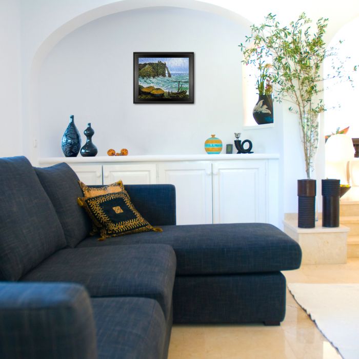 Rough Sea at Etretat Pre-Framed - Studio Black Wood Angle Frame 8"X10"