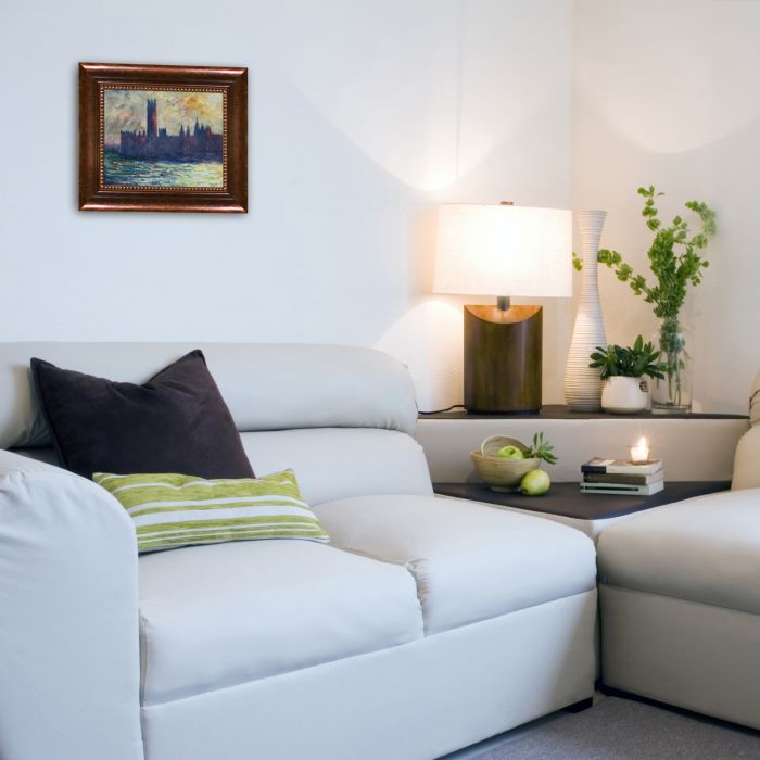 London. Houses of Parliament (Sun Breaking Through the Fog) with Verona Cafe Frame - Verona Cafe Frame 8"X10"