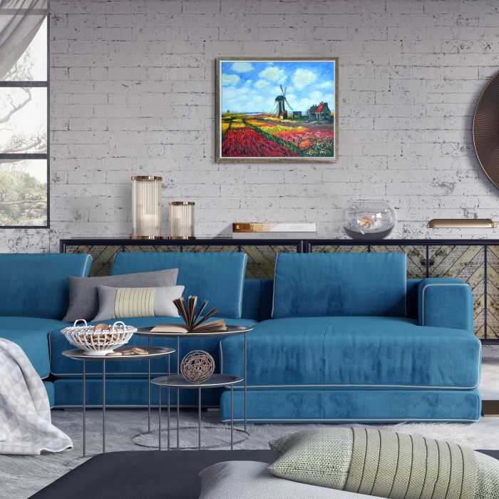 Tulip Field with the Rijnsburg Windmill Pre-Framed - Champagne Silhouette Frame 20" X 24"