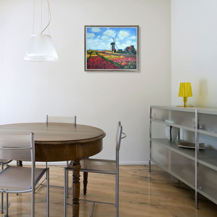 Tulip Field with the Rijnsburg Windmill Pre-Framed - Champagne Silhouette Frame 20" X 24"