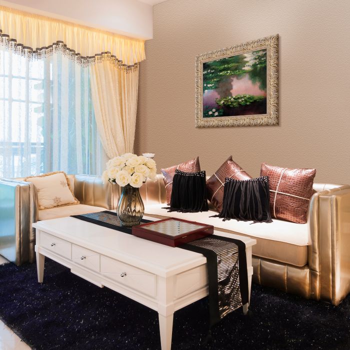 Water Lilies, Green and Violet (Luxury Line) Pre-Framed - Espana Gold Frame 20"X24"