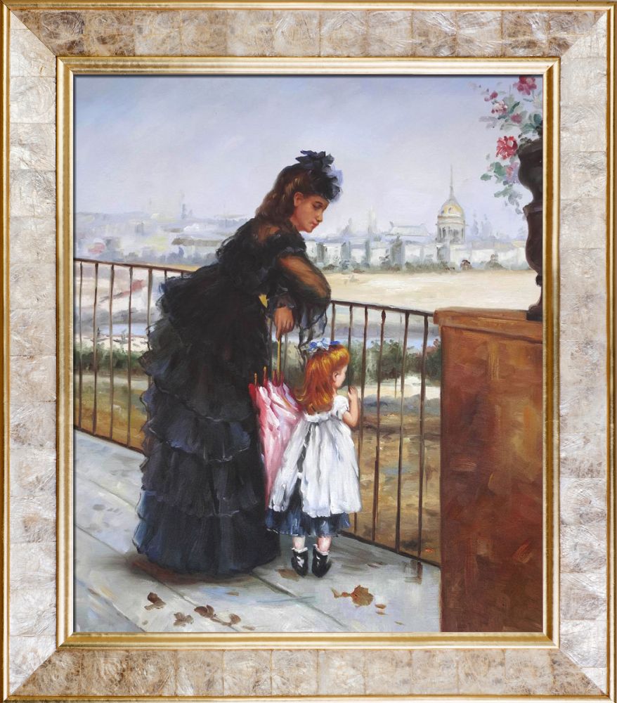 Berthe Morisot, Woman and Child on a Balcony Pre-Framed - Gold Pearl Frame  20" X 24"
