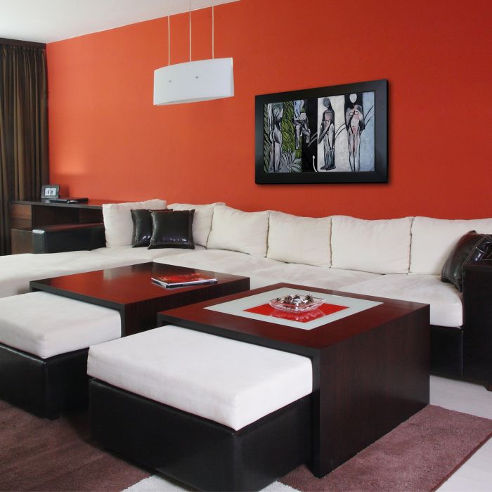 Bathers by a River Pre-Framed - New Age Black Frame 24"X36"