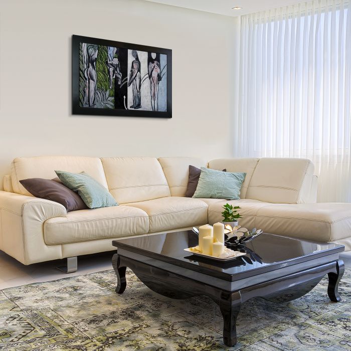 Bathers by a River Pre-Framed - New Age Black Frame 24"X36"