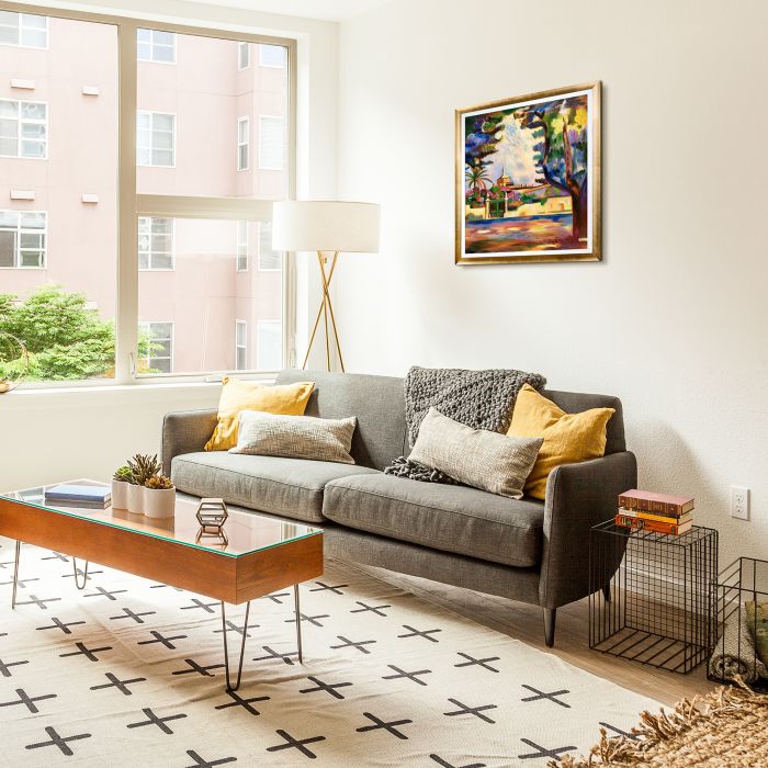 Place des Lices with Gold Luminoso Pre-Framed - Gold Luminoso with Studio White Custom Stacked Frame 20" X 24"