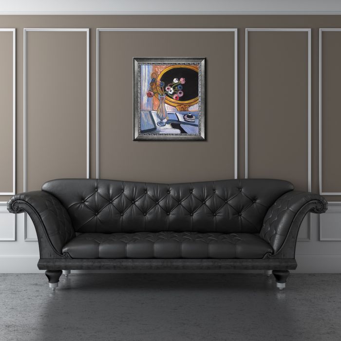 Anemone and Mirror Pre-Framed - Distressed Ornate Silver Custom Stacked Frame 20" X 24"