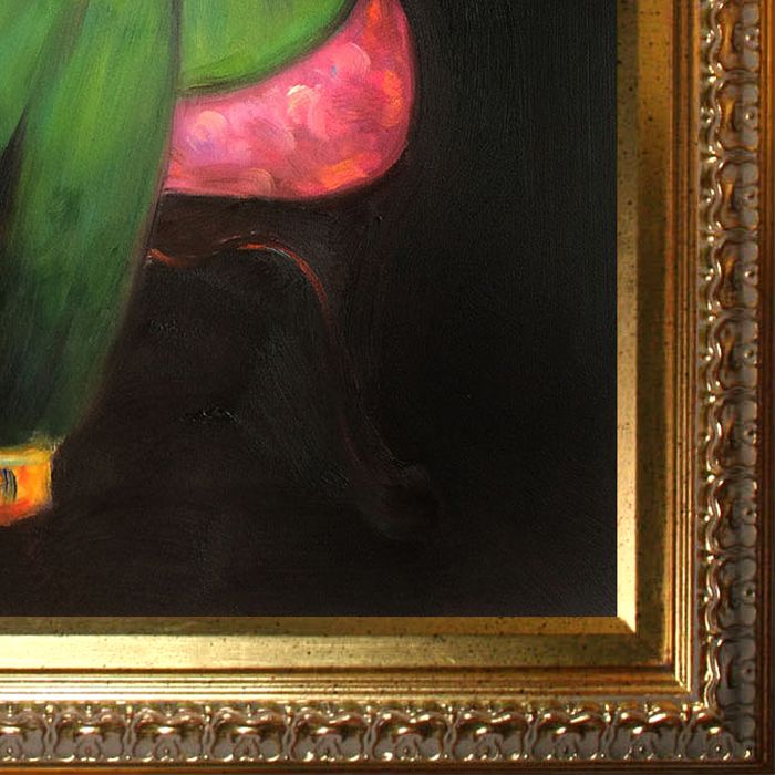 Lorette in a Green Robe Against a Black Background Pre-Framed - Elegant Gold Frame 20"X24"