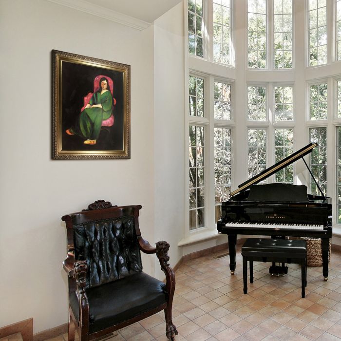 Lorette in a Green Robe Against a Black Background Pre-Framed - Elegant Gold Frame 20"X24"