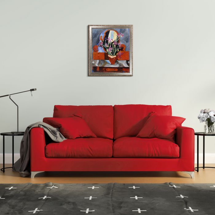 Vase with Iris Pre-Framed - Versailles Silver Salon Frame 20" X 24"