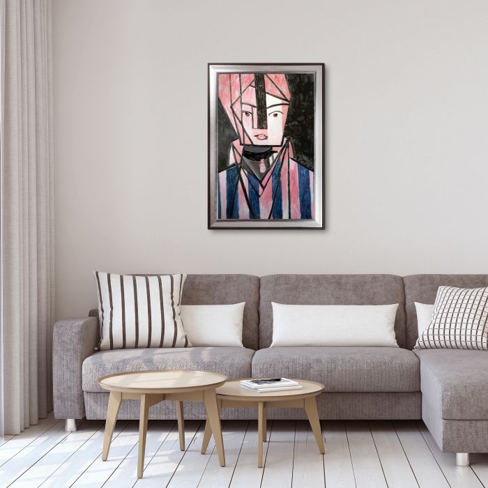 White and Pink Head Pre-Framed - Magnesium Silver Frame 24" X 36"