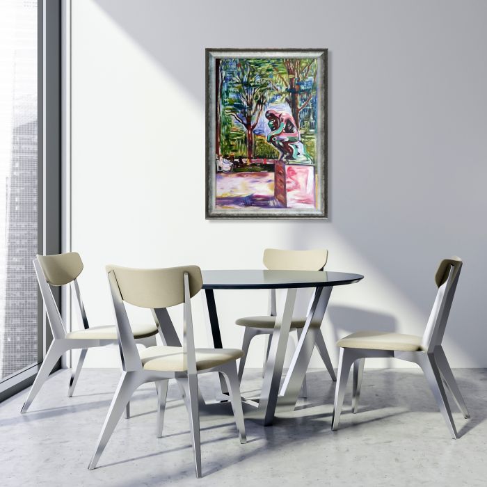 Rodin's "Le Penseur" in Dr. Linde's Garden, 1907 Pre-Framed - Athenian Distressed Silver Frame 24"X36"