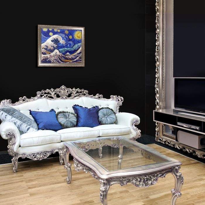 Starry Night Wave Collage (Luxury Line) Pre-Framed - Versailles Silver Salon Frame 20" X 24"