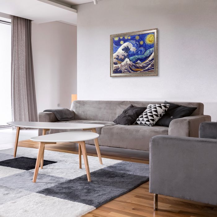 Starry Night Wave Collage (Luxury Line) Pre-Framed - Versailles Silver Salon Frame 20" X 24"