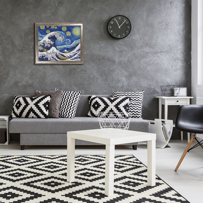 Starry Night Wave Collage (Luxury Line) Pre-Framed - Versailles Silver Salon Frame 20" X 24"