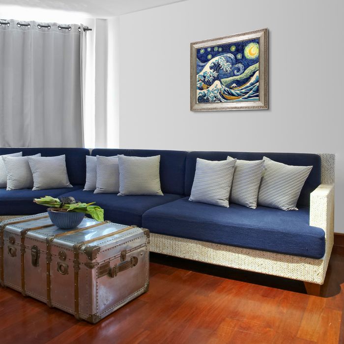 Starry Night Wave Collage (Luxury Line) Pre-Framed - Versailles Silver King Frame 20" X 24"