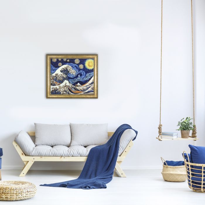 Starry Night Wave Collage (Luxury Line) Pre-Framed - Verona Gold Braid Frame 20"X24"