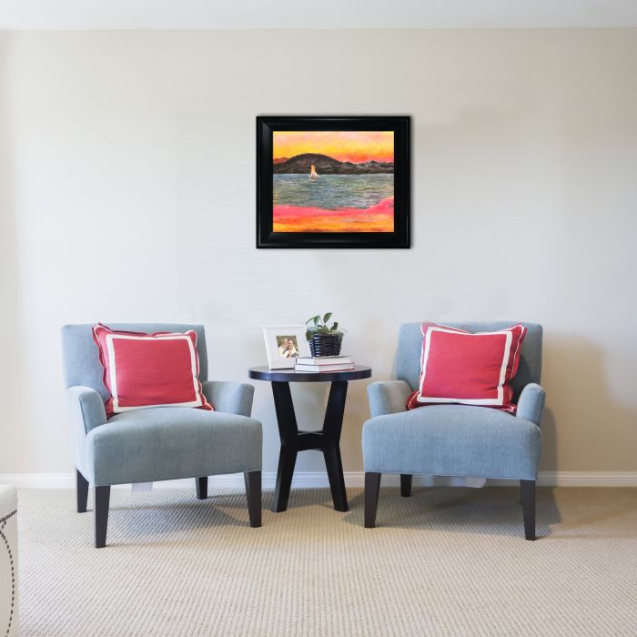 Sailboat at Sunset Preframed - Black Matte King Frame 20"X24"