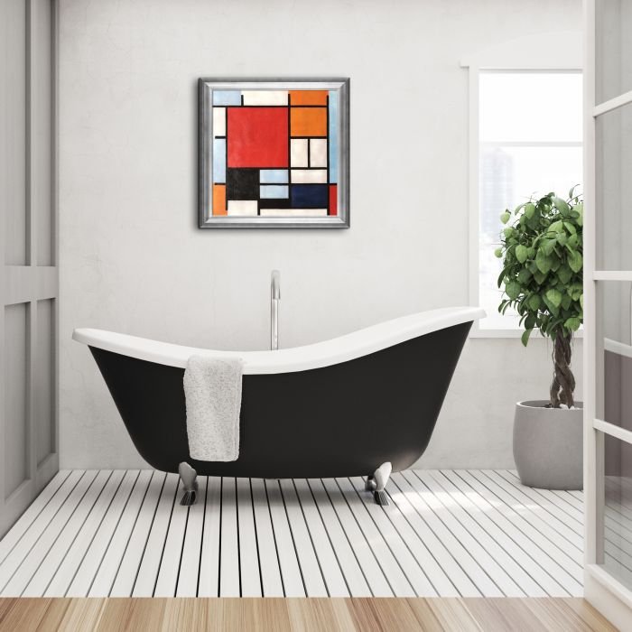 Composition with Large Red Plane, Yellow, Black, Gray and Blue Preframed - Athenian Silver Frame 24"X24"