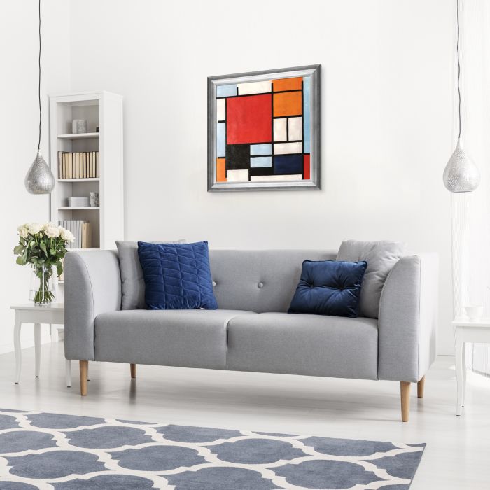Composition with Large Red Plane, Yellow, Black, Gray and Blue Preframed - Athenian Silver Frame 24"X24"