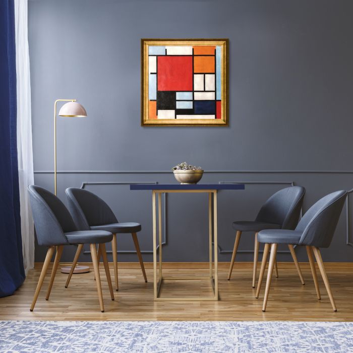 Composition with Large Red Plane, Yellow, Black, Gray and Blue Preframed - Athenian Gold - Athenian Gold Frame 24"X24"